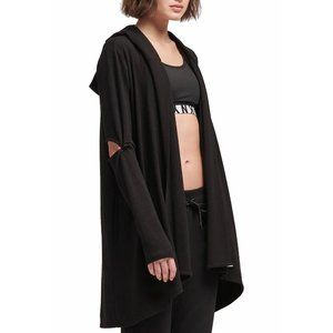 DKNY Sport Cut-out Elbows Black Hooded Cardigan